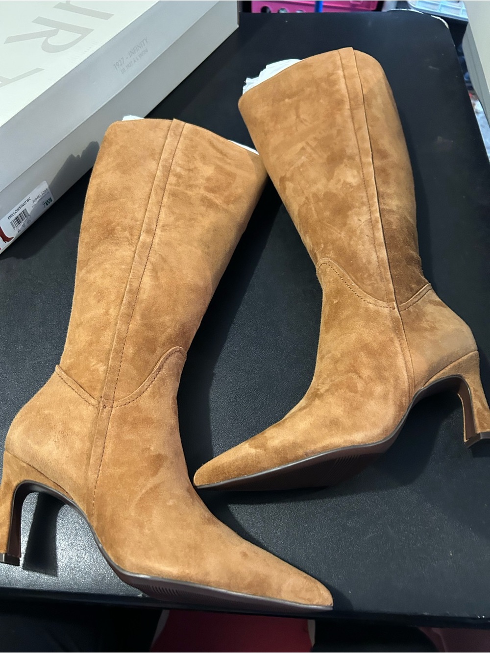 Naturalizer size 7, wide width and wide calf Tan Suede Mid-Calf Heeled Boots